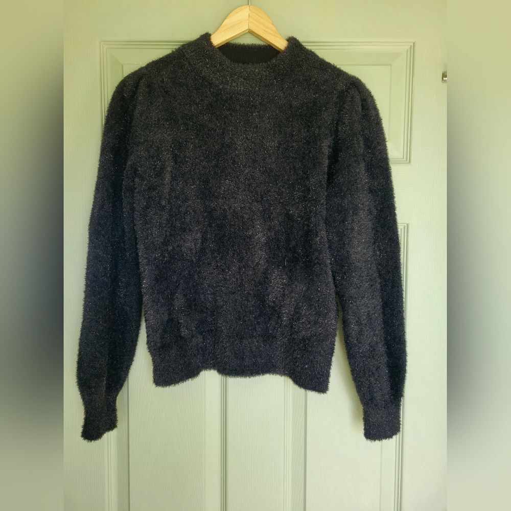 White House Black Market Black Fuzzy NWT Sweater Size S